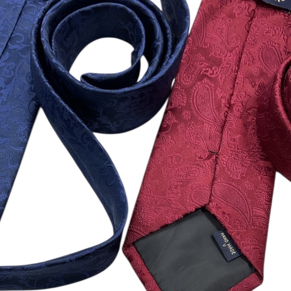 2 HISDREN Blue/Burgundy Paisley Silk LUXURY Tie HANDMADE - Picture 7 of 8